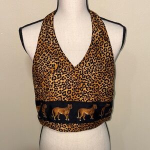 Rima Leopard Print Halter Crop Top - Amber/Black